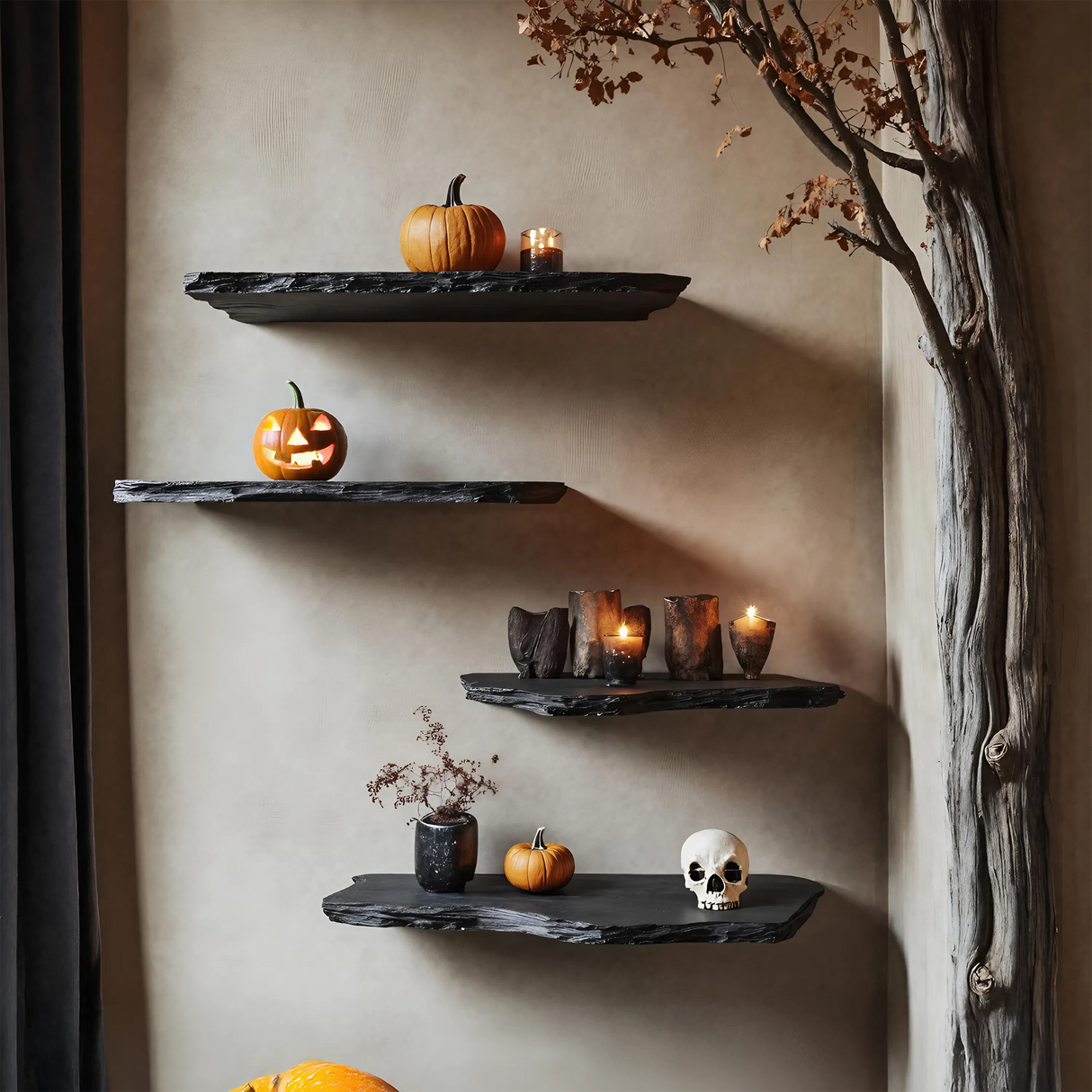 Handcrafted Wooden Floating Shelf For Bedroom Artistic Halloween Wall Decor
