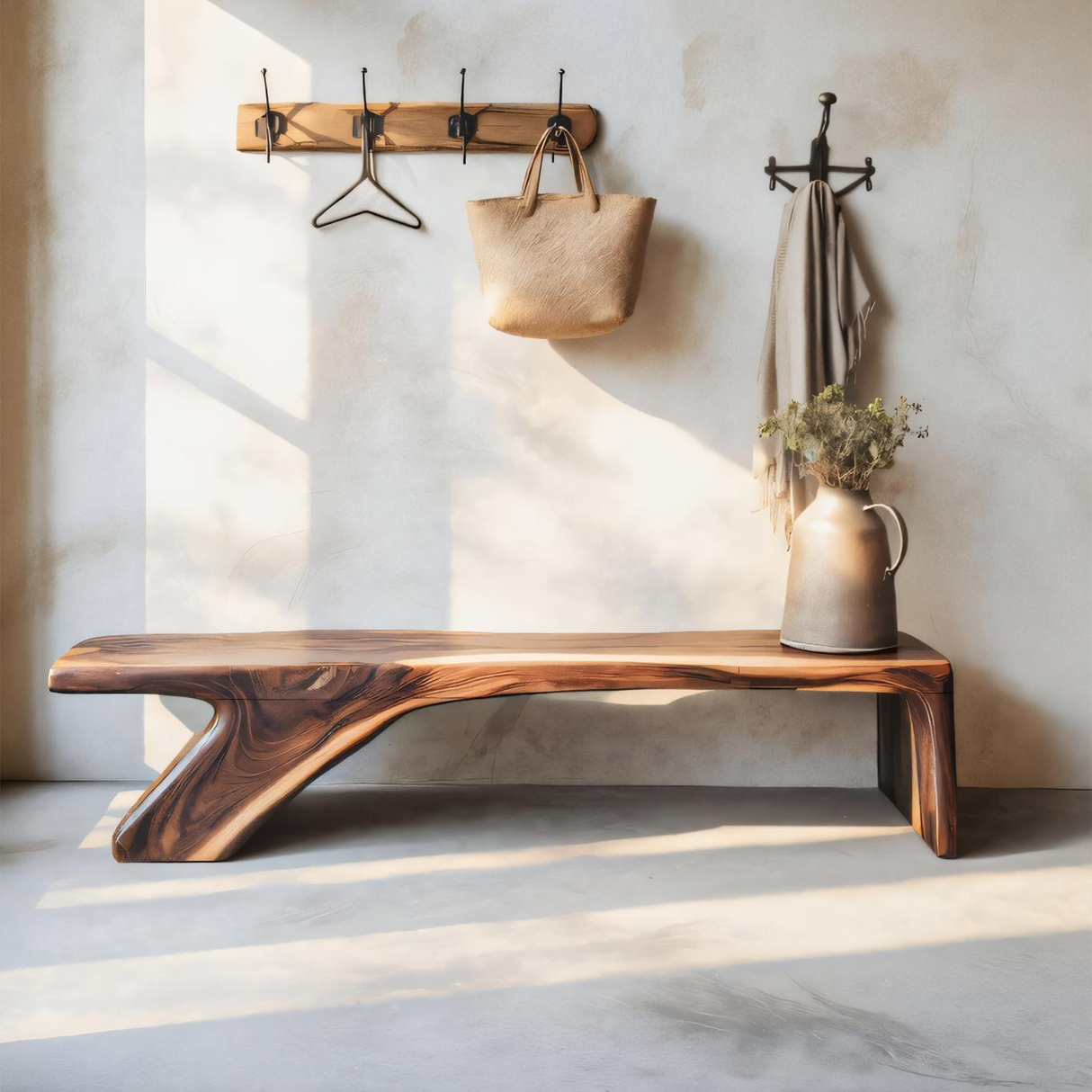 Architectural Bench With Sculpted Z Base For Entryway