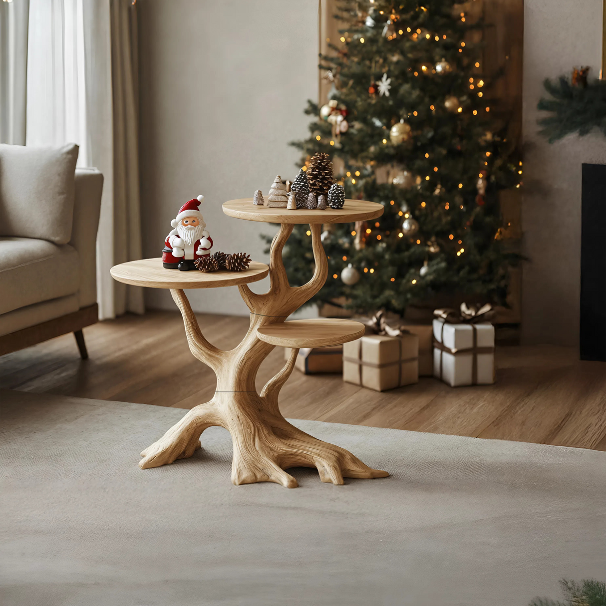 Mid Century Wooden End Table For Living Room Christmas Decor