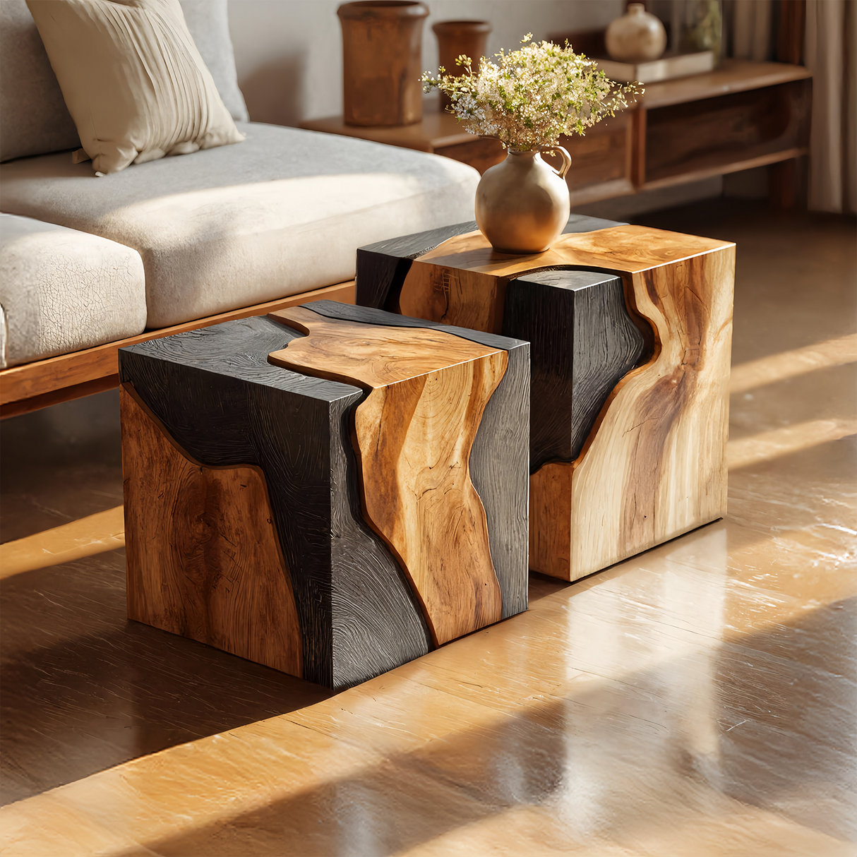 Handcrafted Low Wooden Coffee Table For Unique Living Room