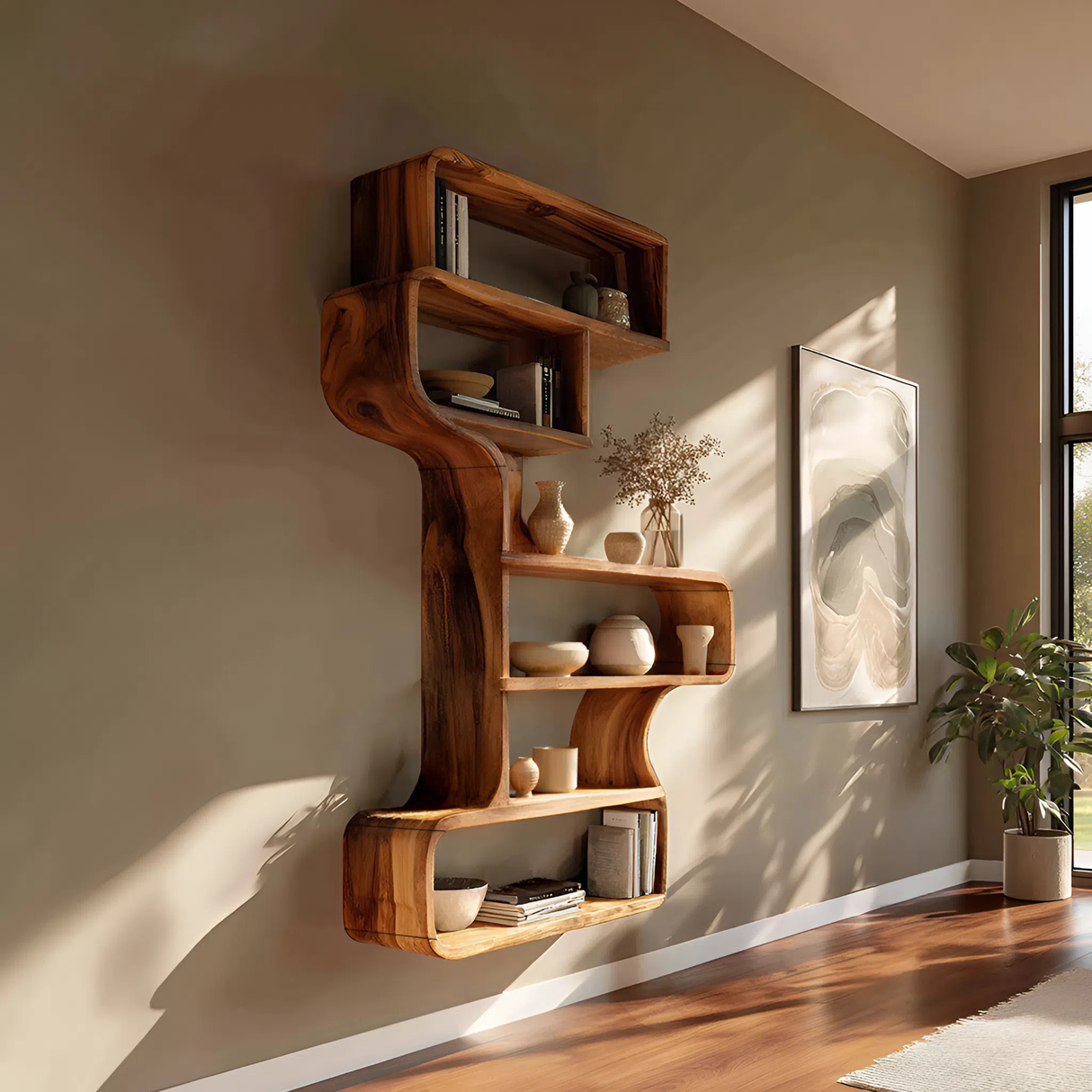 Industrial Natural Wood Wall Rack For Entryway Storage Display