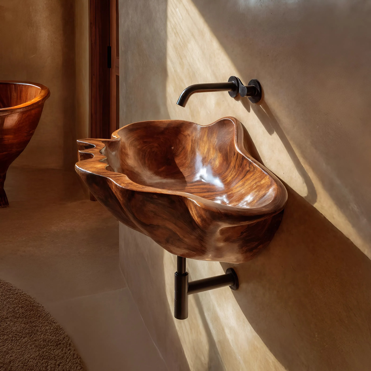 Handcrafted Solid Wood Wash Basin For Designer Furniture Decor Spaces