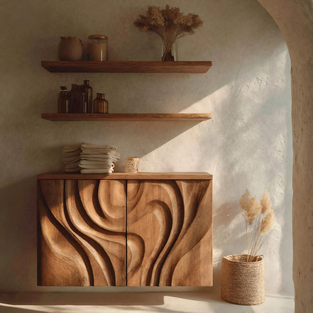 Modern Hand-Carved Bathroom Cabinet For Bathroom