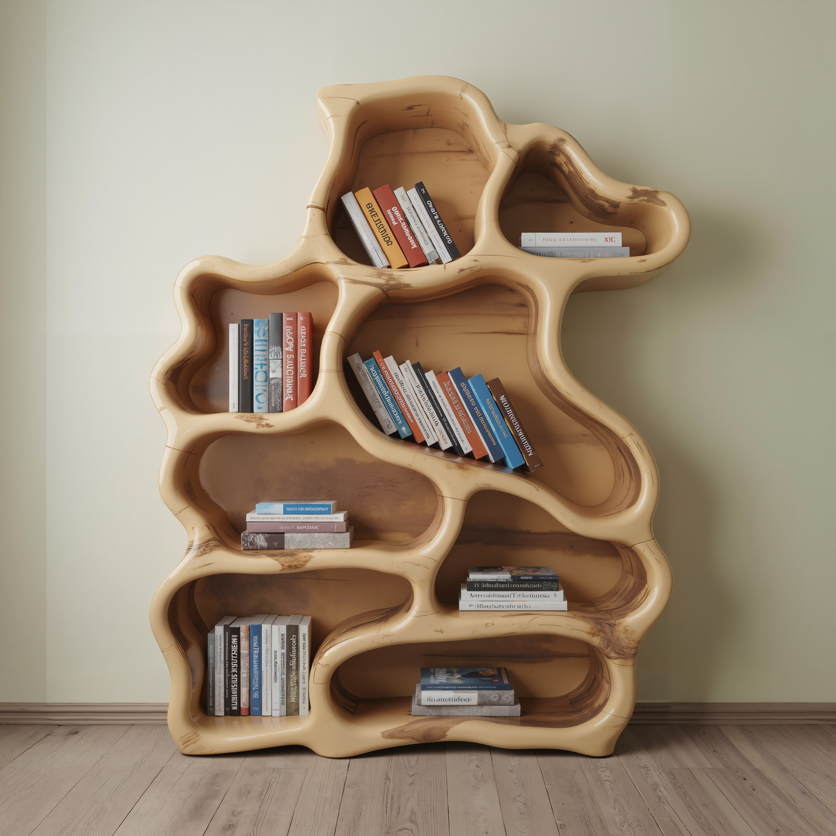 Organic Modern Bookshelf With Carved Design For Living Room And Home Library