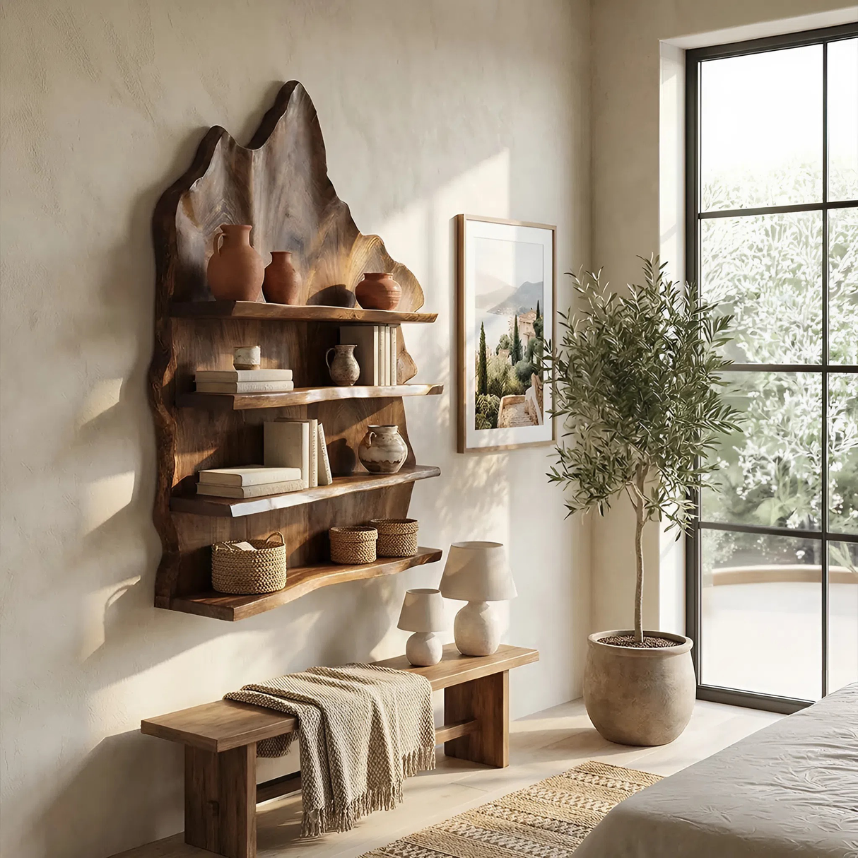 Industrial Live Edge Wall Mount Shelf For Living Room Decor