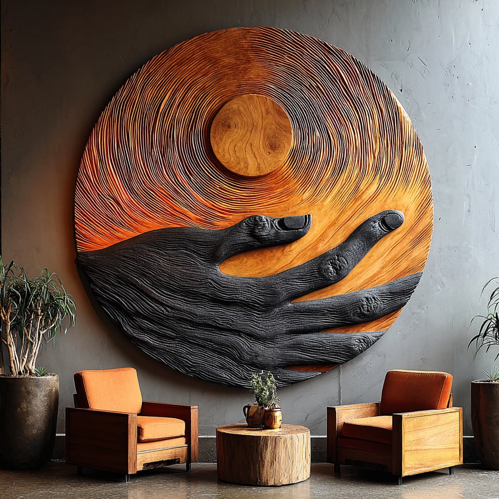 Mid Century Wooden Wall Art Sculpture For Modern Living Room