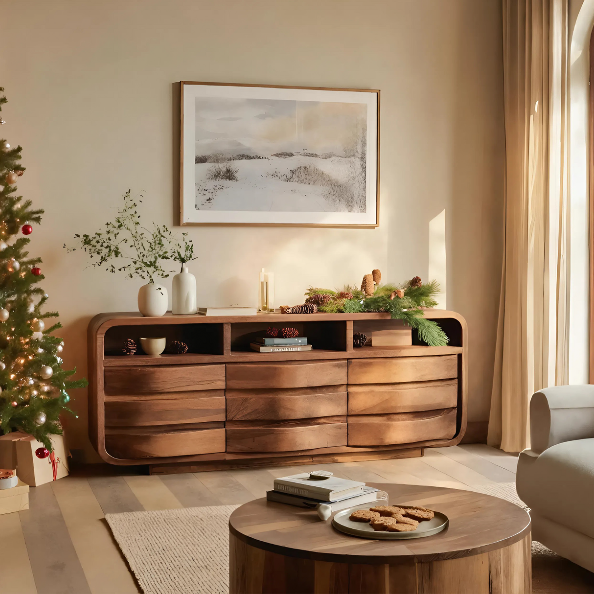 Modern Curved Sideboard For Living Room