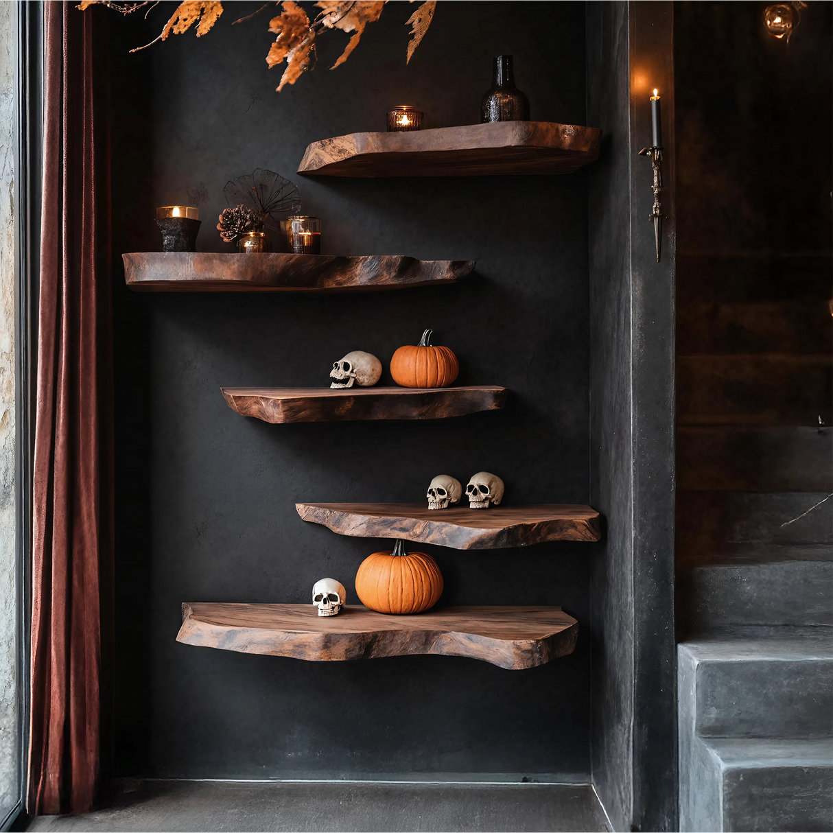 Handcrafted Solid Wood Shelf For Entryway Design Functional Halloween Space