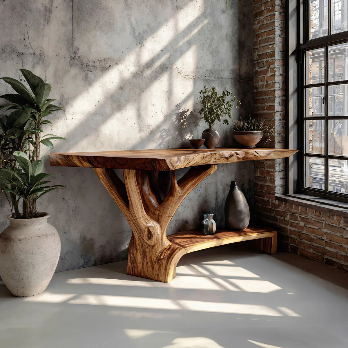 Farmhouse Solid Wood Console Table Sculptural Live Edge For Living Roo ...
