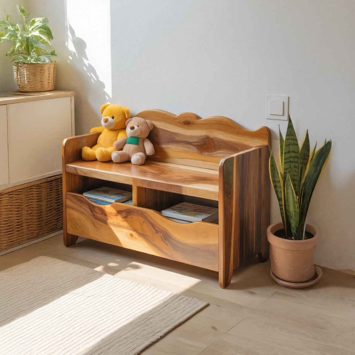 Montessori Bench With Book Storage For Kids Room Entryway And Playroom