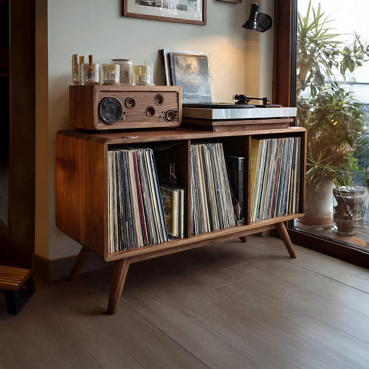 Mid Century Solid Wood Record Stand For Furniture Christmas