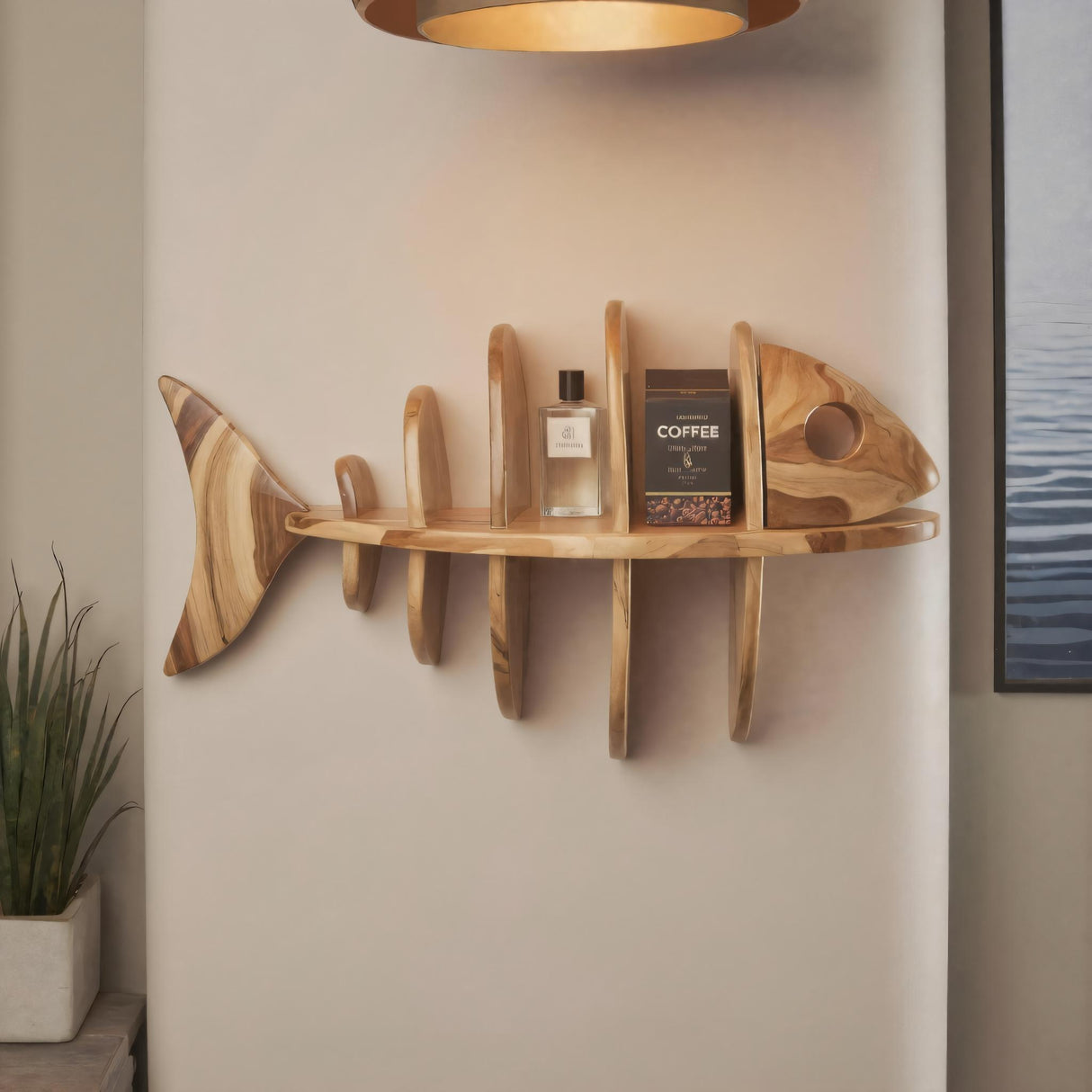Modern Fish Bone Wall Shelf Nautical Display For Bathroom Kitchen And Beach House