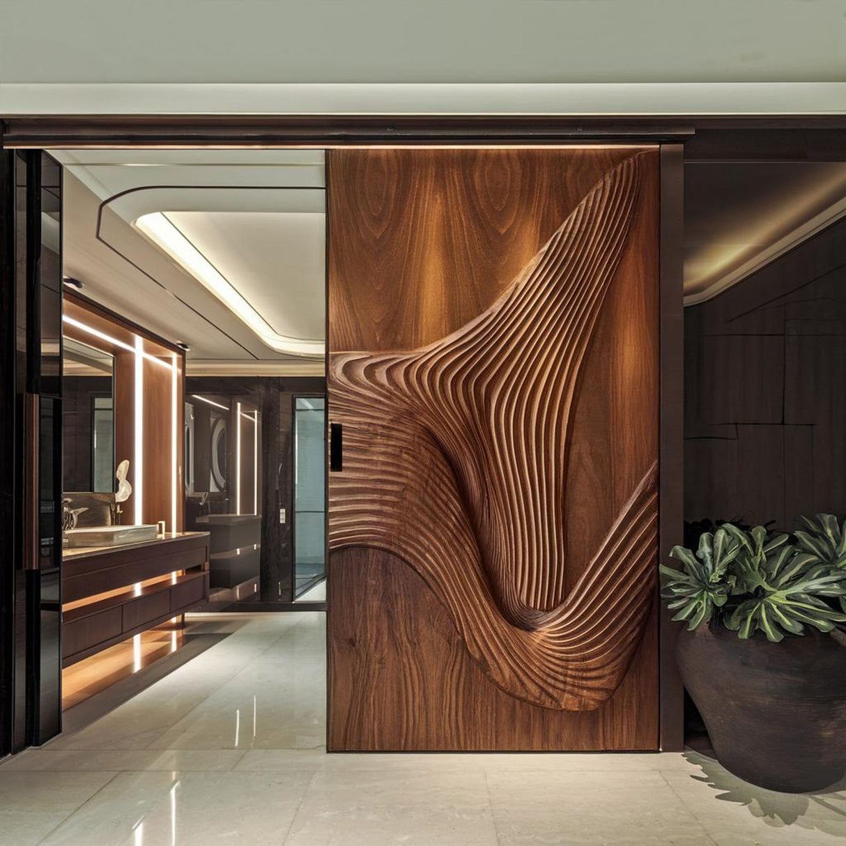 Modern Carved Sliding Door For Bathroom And Entrance