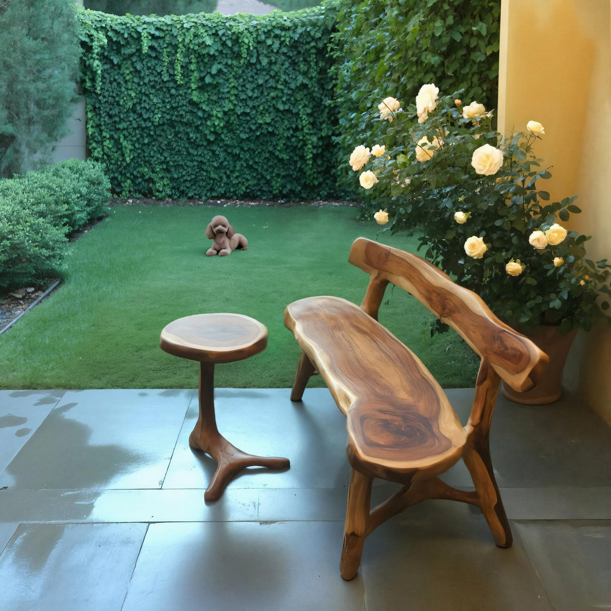 Rustic Live Edge Bench With Backrest For Garden Patio And Balcony