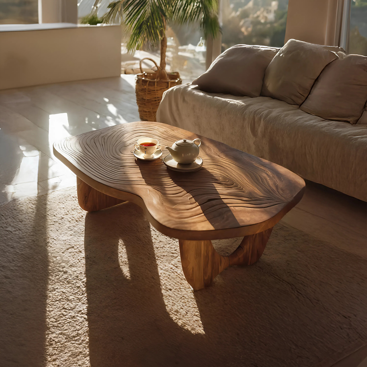 Mid Century Wooden Live Edge Table For Furniture Decor