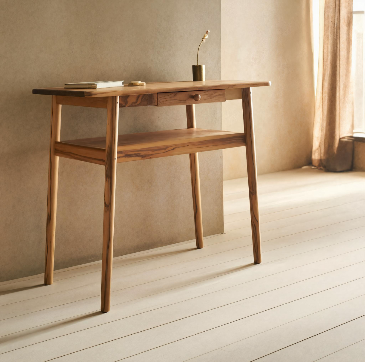 Modern Minimalist Wood Writing Desk With Drawer For Home Office Or Entryway