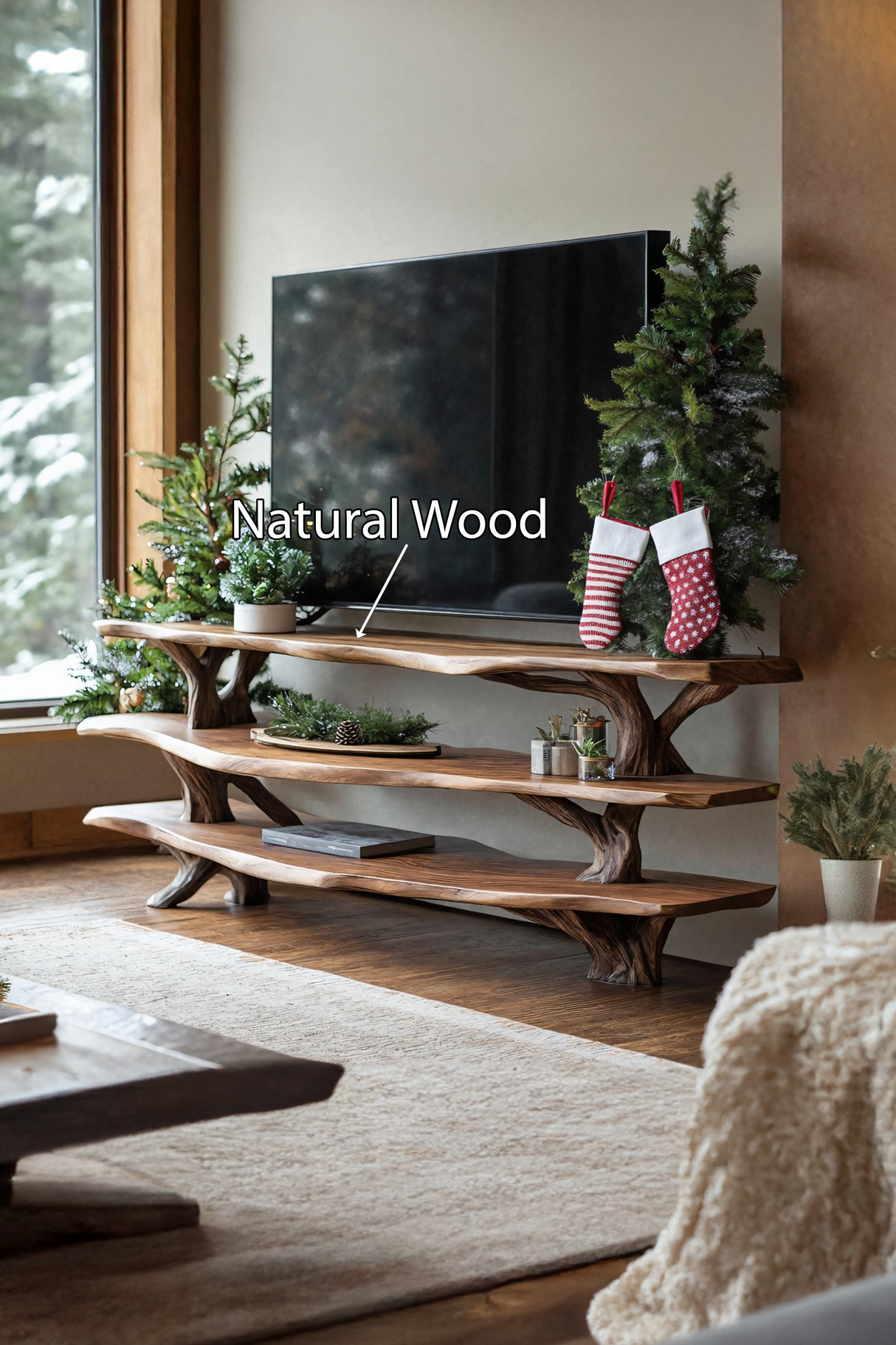 Modern Solid Wood TV Console For Christmas Entryway Living Room