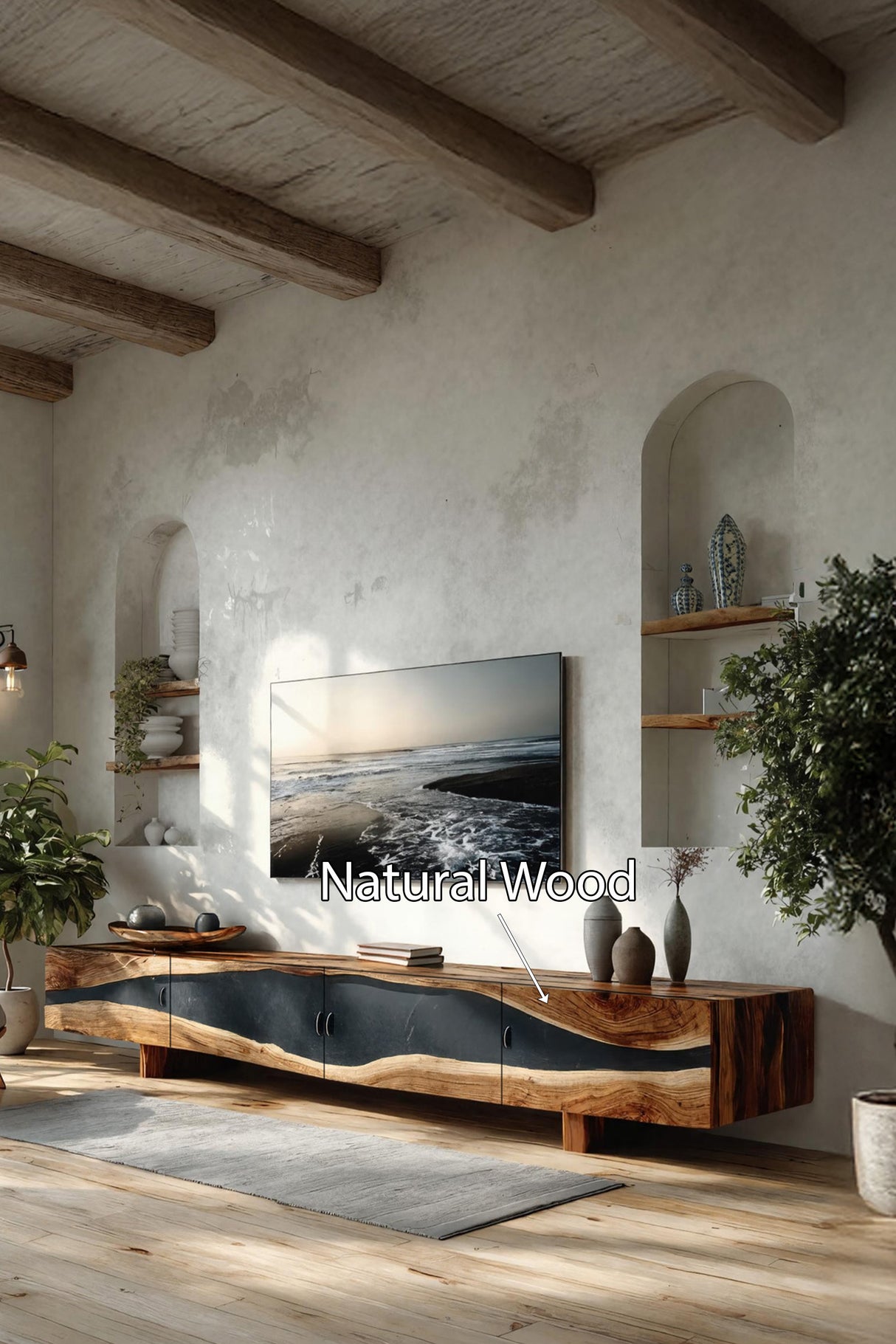 Farmhouse Rustic Solid Wood TV Cabinet For Living