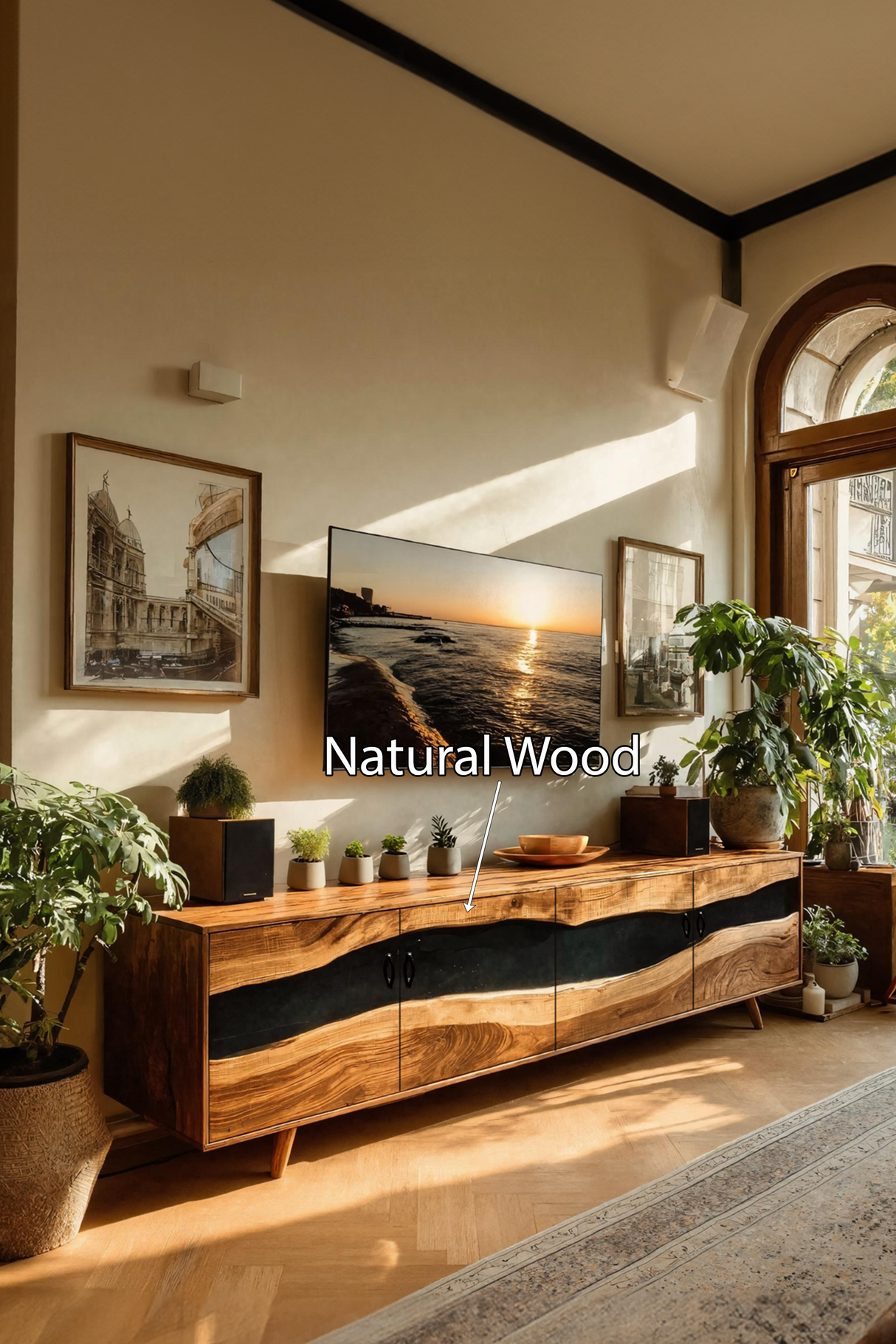 Farmhouse Live Edge Wood TV Cabinet For Interior