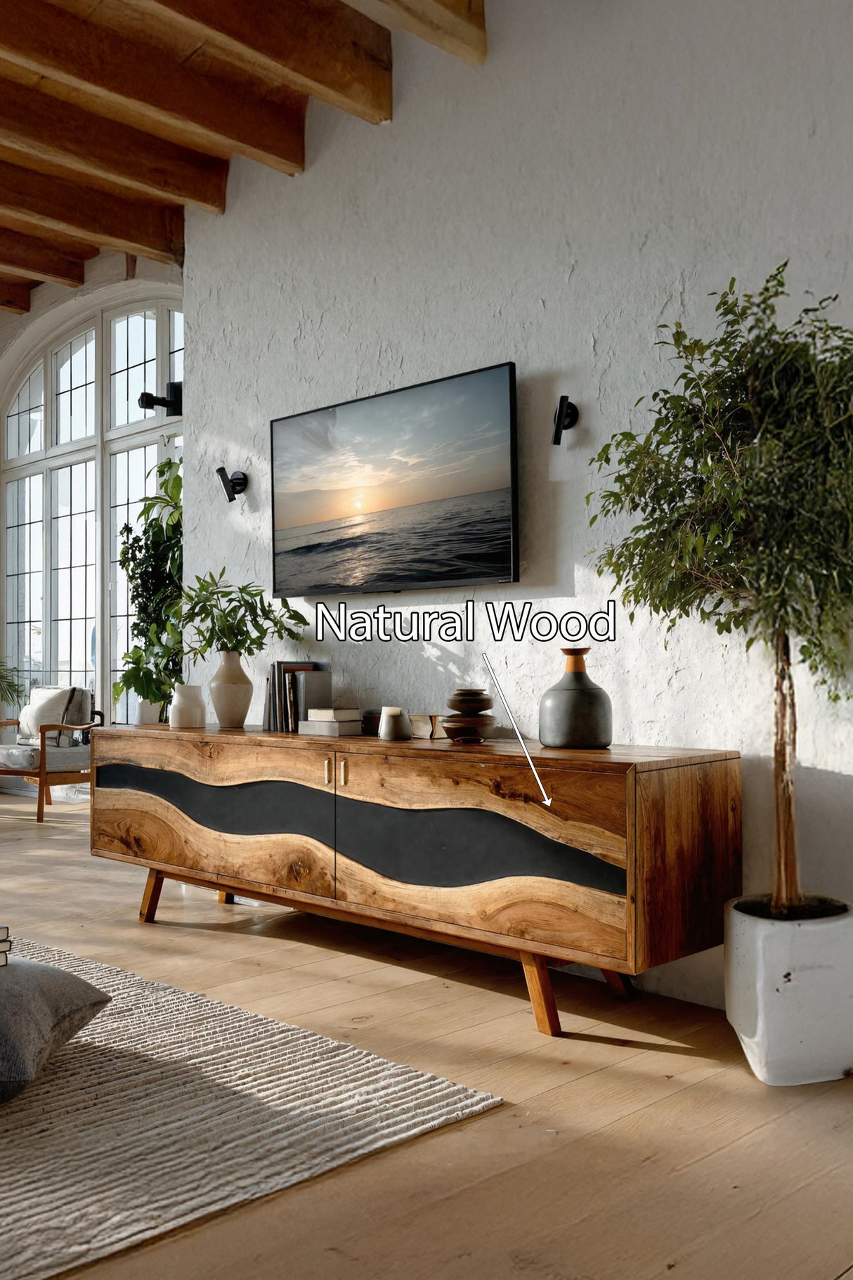 Mid Century Handmade Wooden TV Stand For Decor