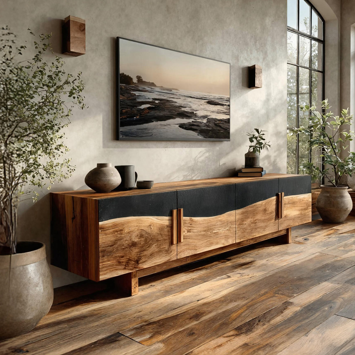 Mid Century Natural Wood Entertainment Unit For Decor