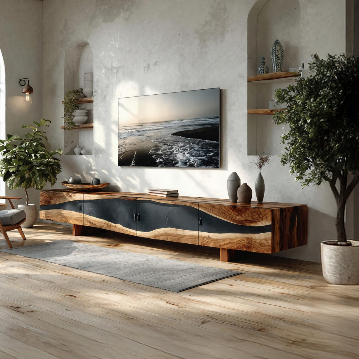 Farmhouse Rustic Solid Wood TV Cabinet For Living