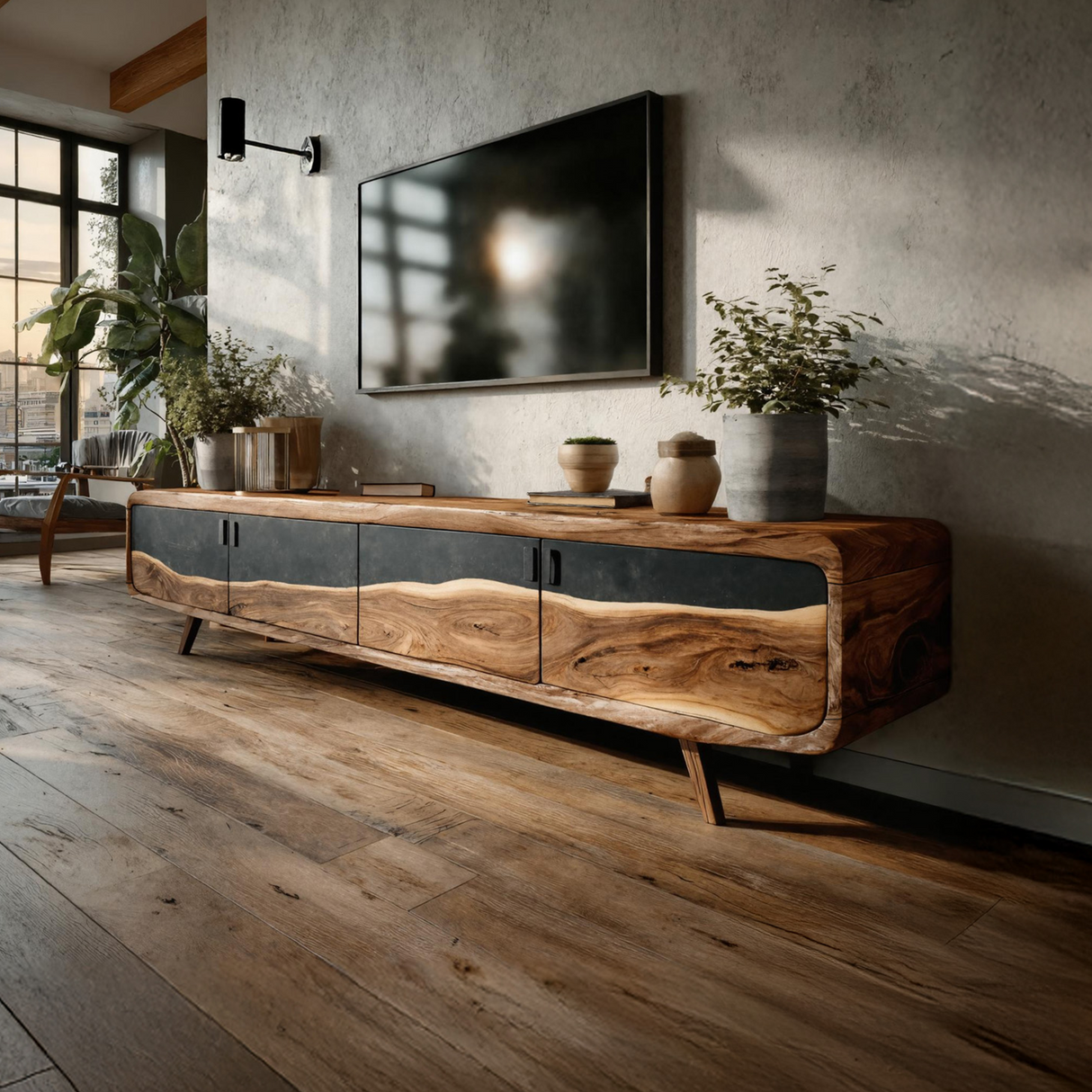 Handcrafted Live Edge TV Console For Home Style