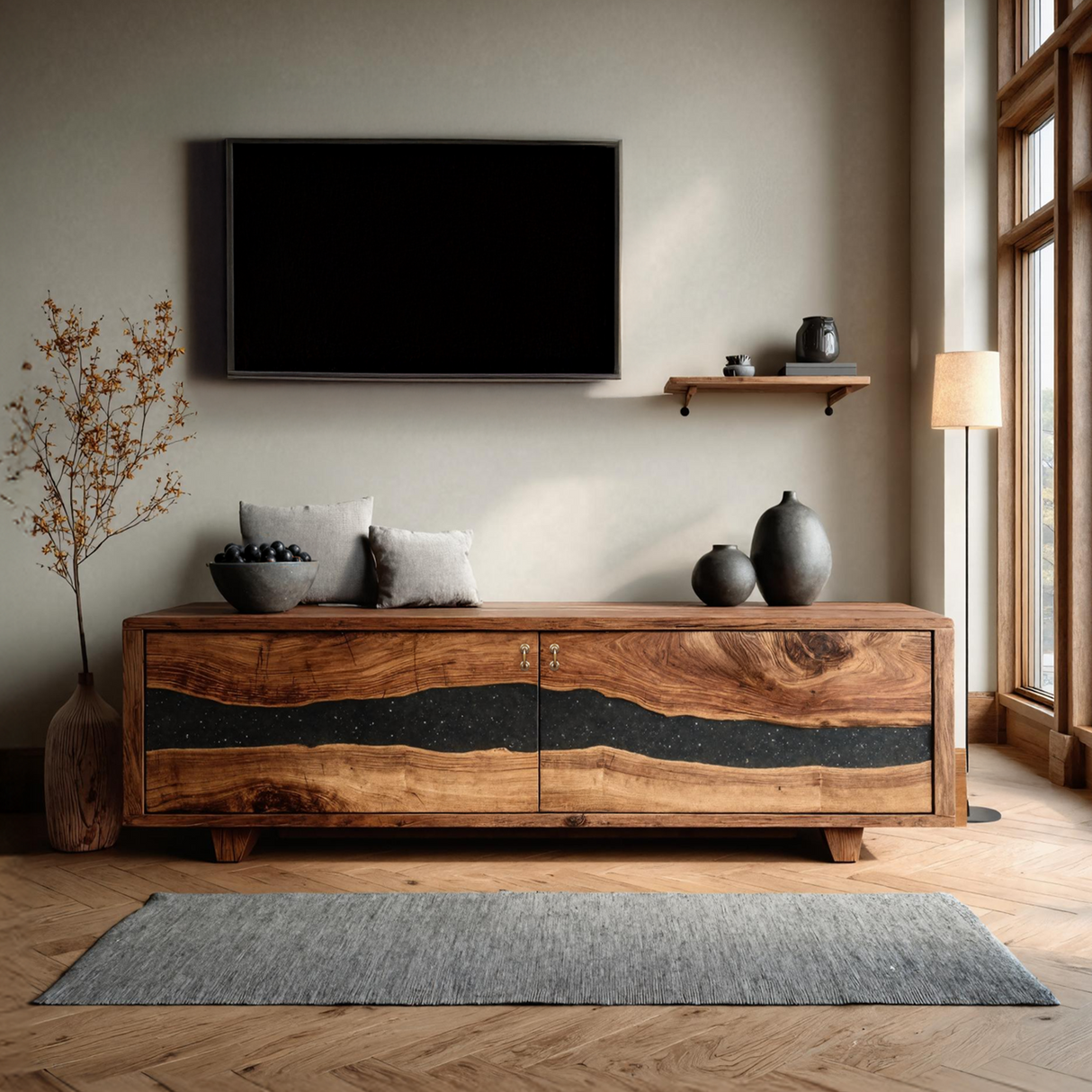 Handcrafted Live Edge TV Cabinet For Furniture Decor