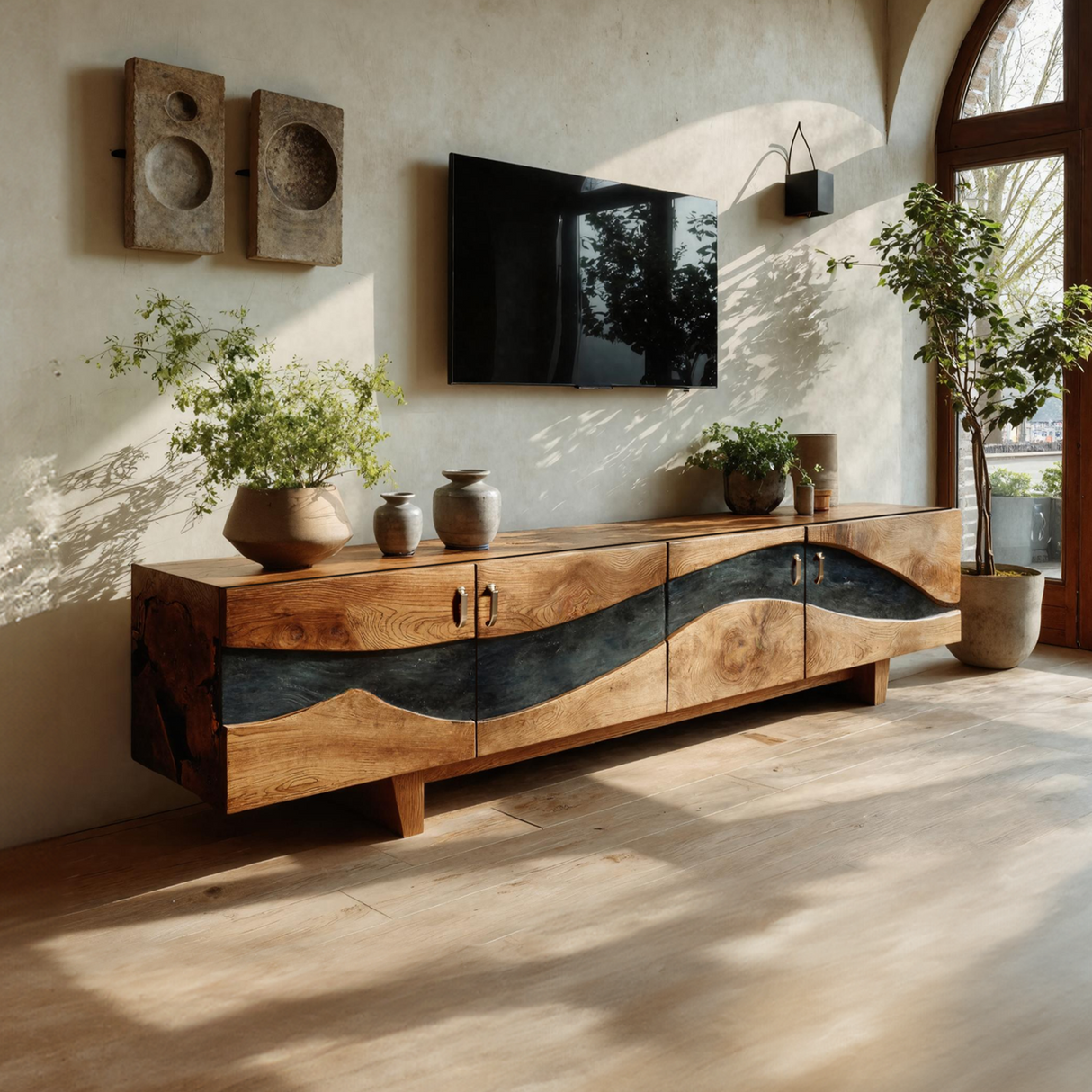 Modern Natural Wood TV Stand For Living Room