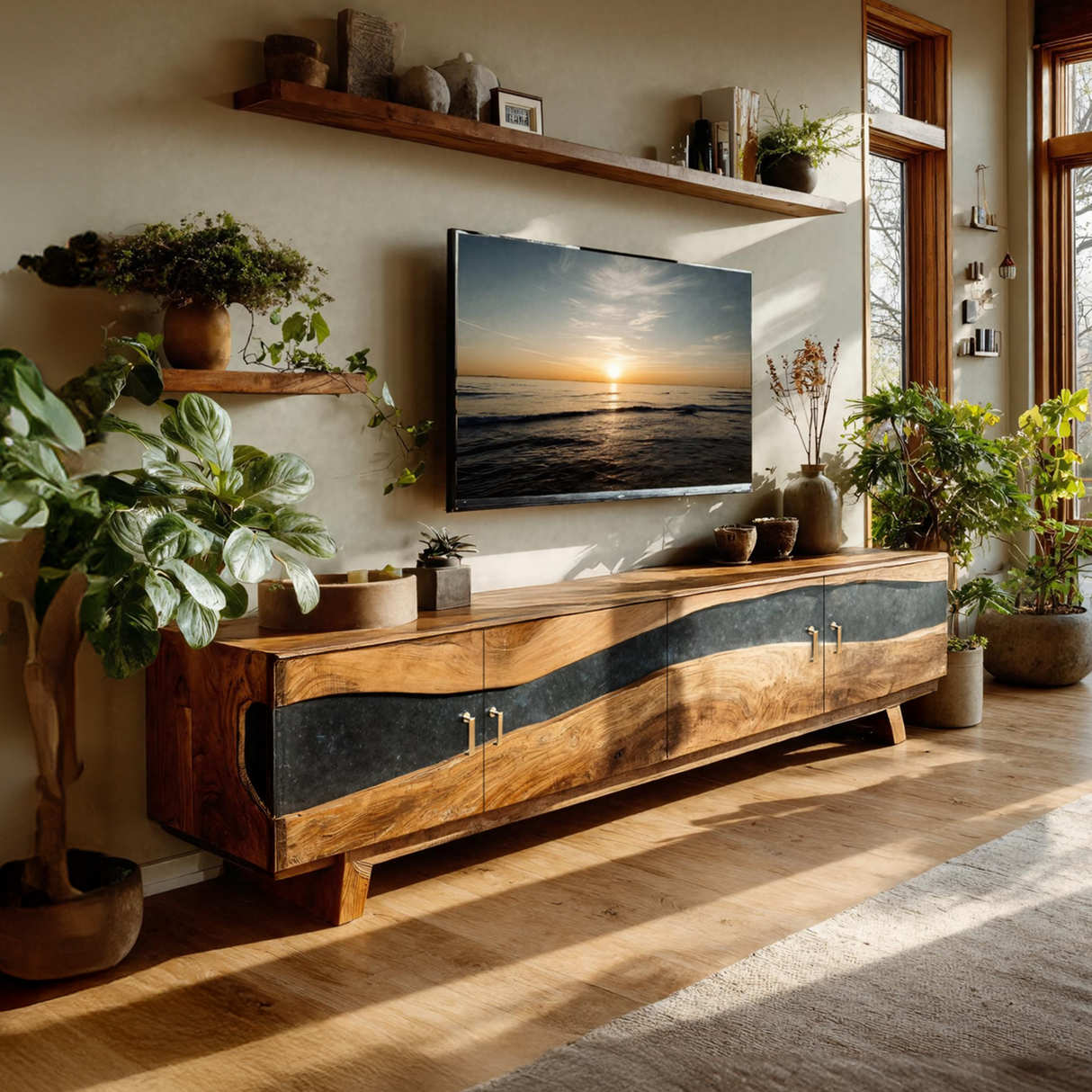 Farmhouse Wooden Live Edge TV Stand For Bedroom Decor