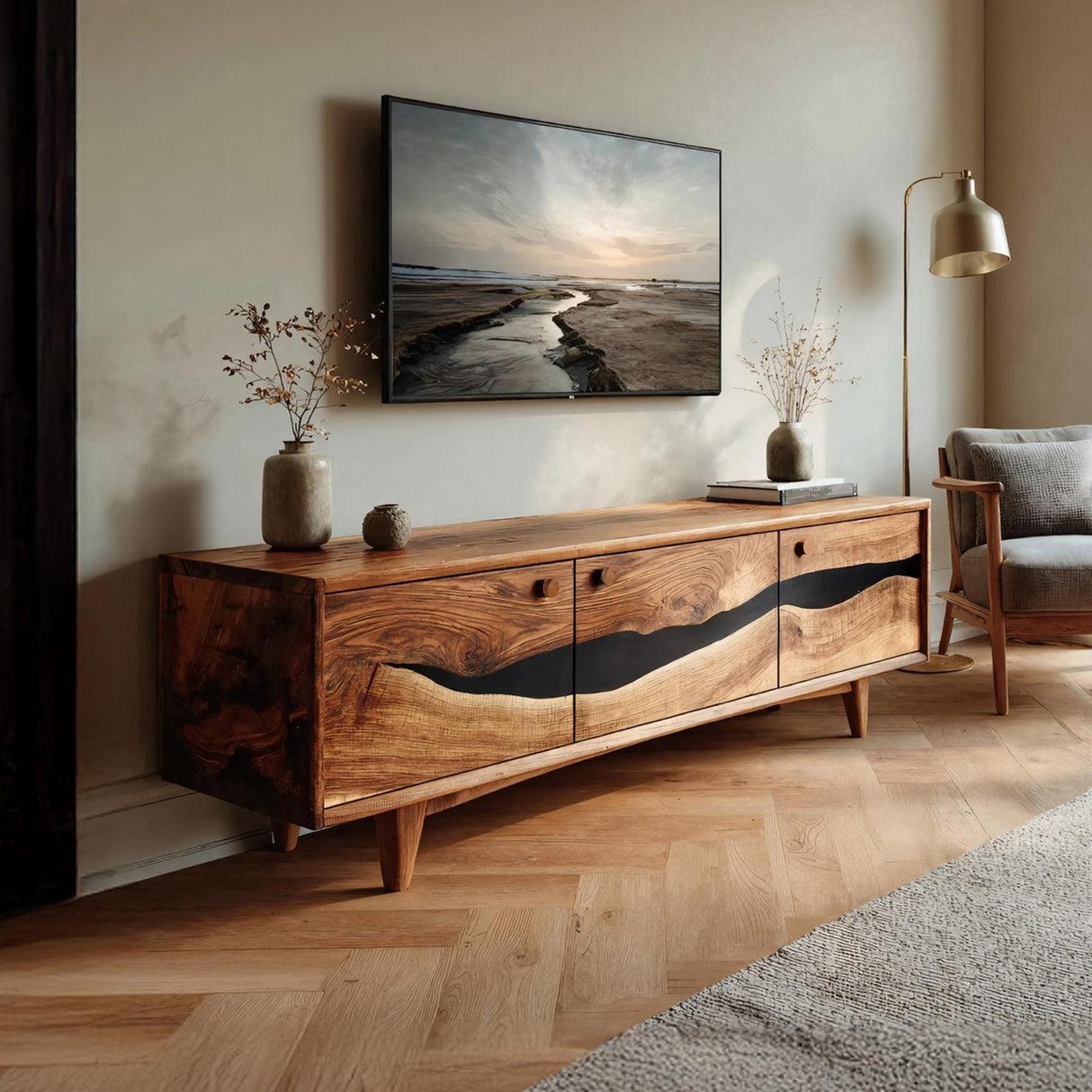 Handcrafted Wooden Console For Living Room Setup