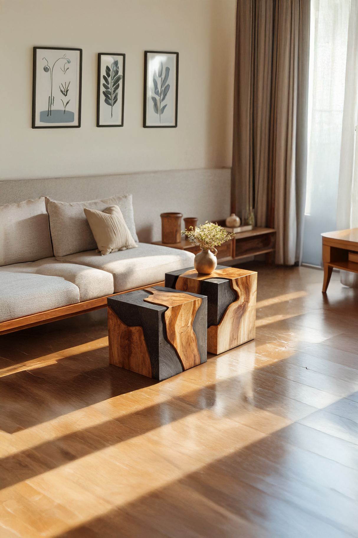 Handcrafted Low Wooden Coffee Table For Unique Living Room