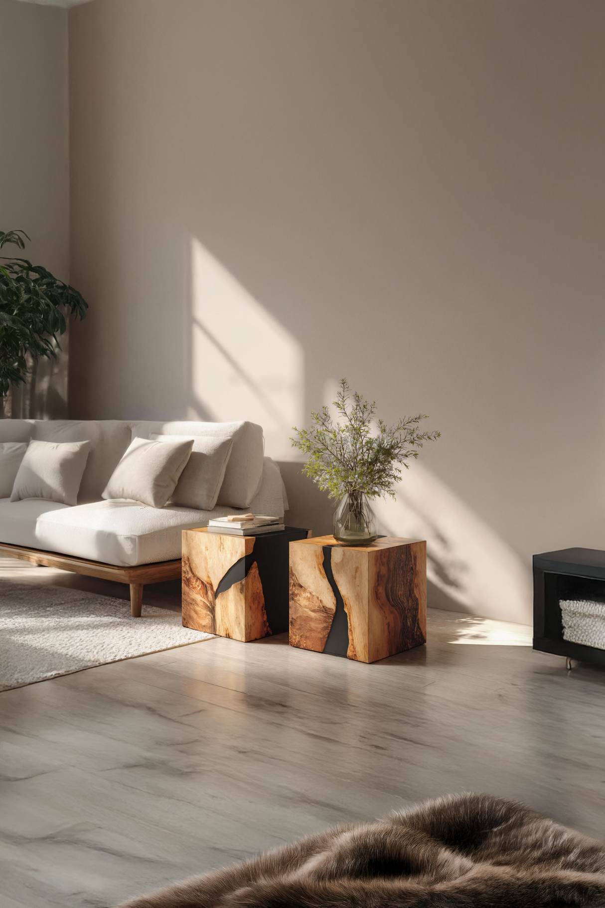 Modern Wooden Cube Coffee Table For Entryway Spaces