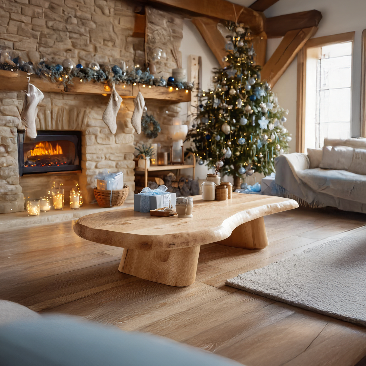 Mid Century Wooden Live Edge Coffee Table For Holiday Entryway Use