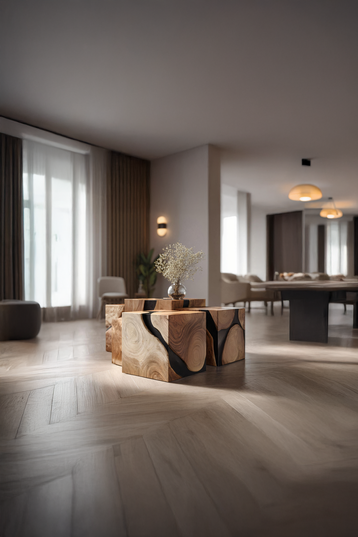 Mid Century Solid Wood Square Table For Living Room