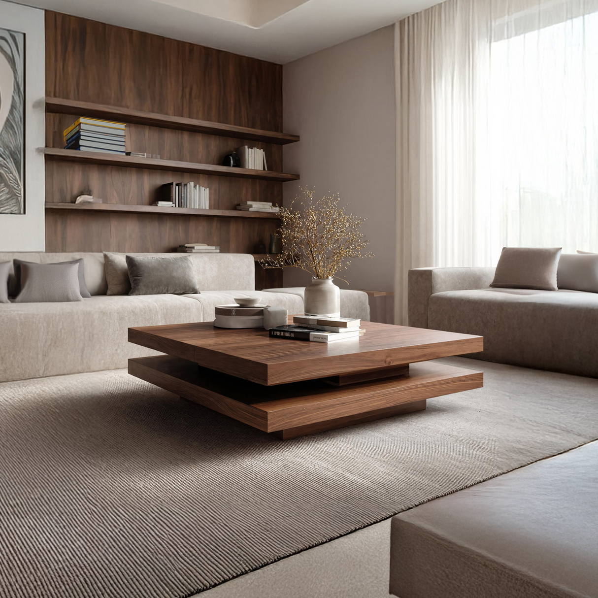 Modern Rustic Wooden Live Edge Coffee Table For Living Room