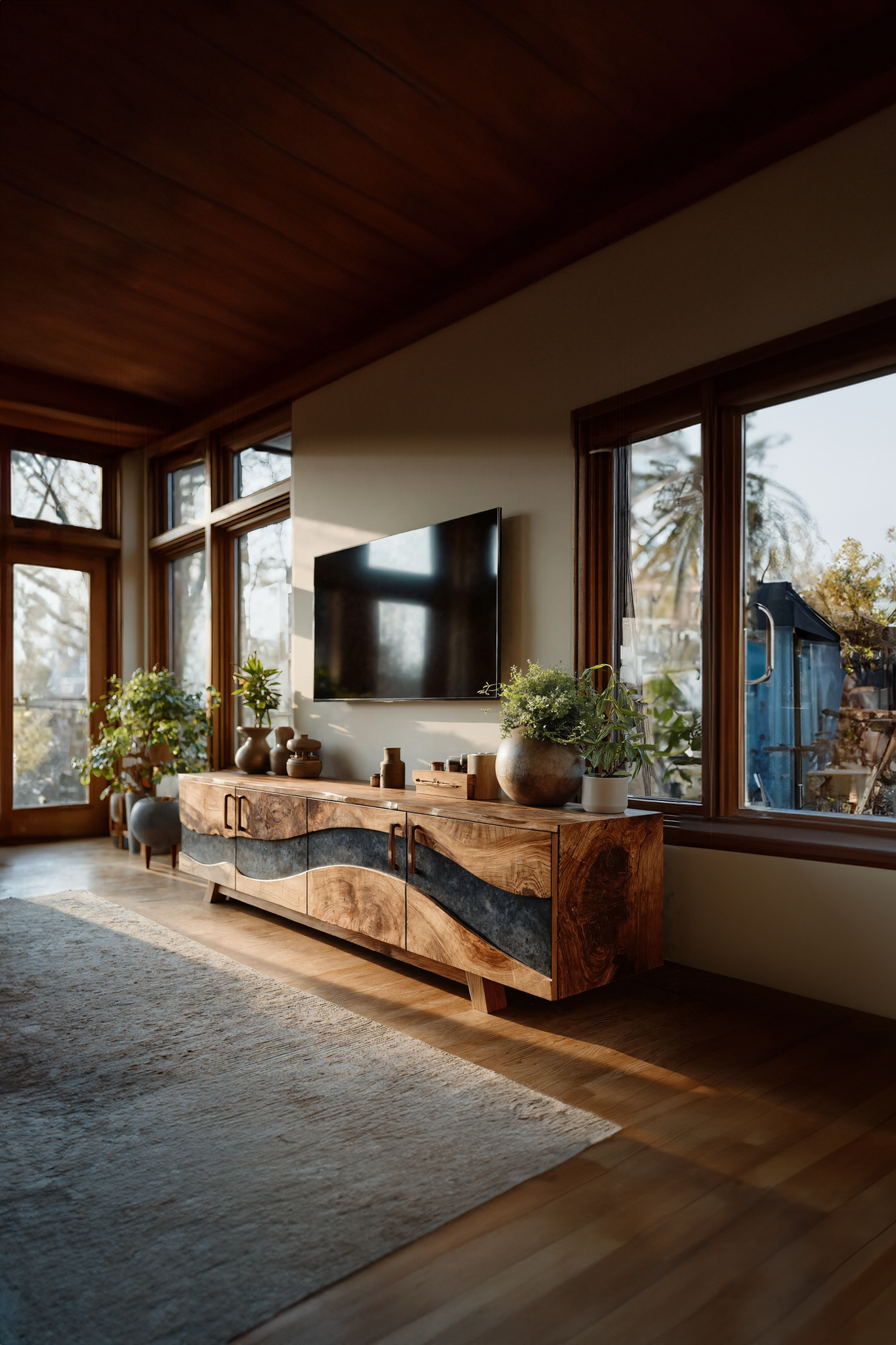 Mid Century Wooden Live Edge TV Stand For Living Room Decor