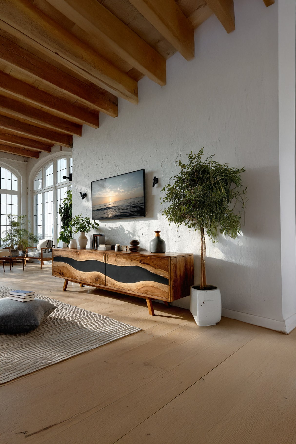 Mid Century Handmade Wooden TV Stand For Decor