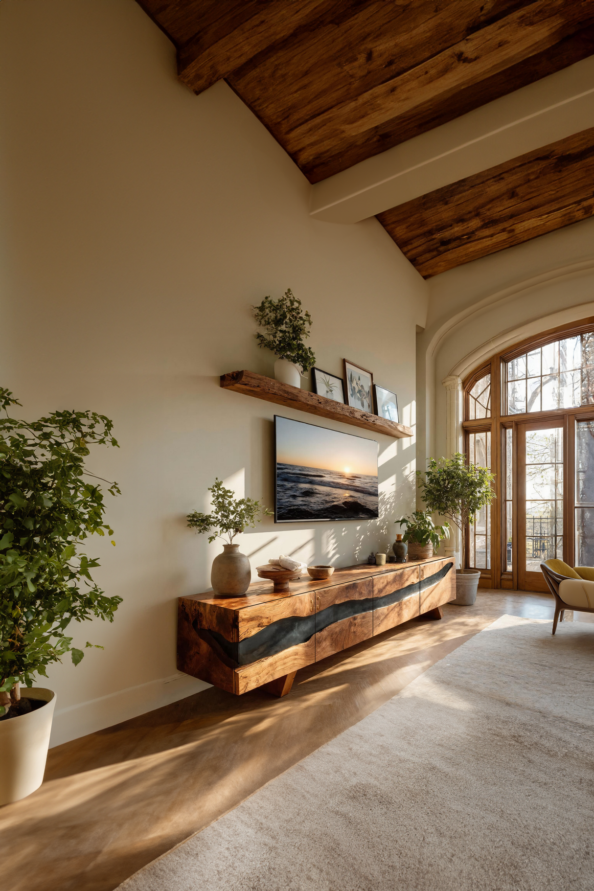 Mid Century Solid Wood Entertainment Stand For Decor