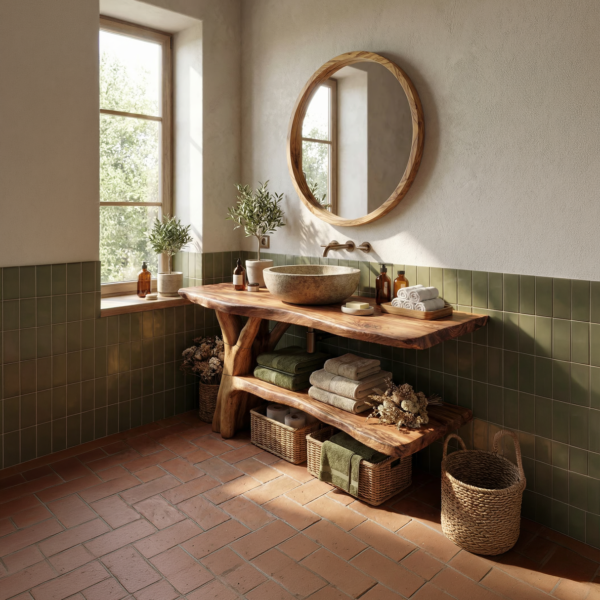 Modern Live Edge Bathroom Vanity Organic Solid Wood For Luxury Bathroom