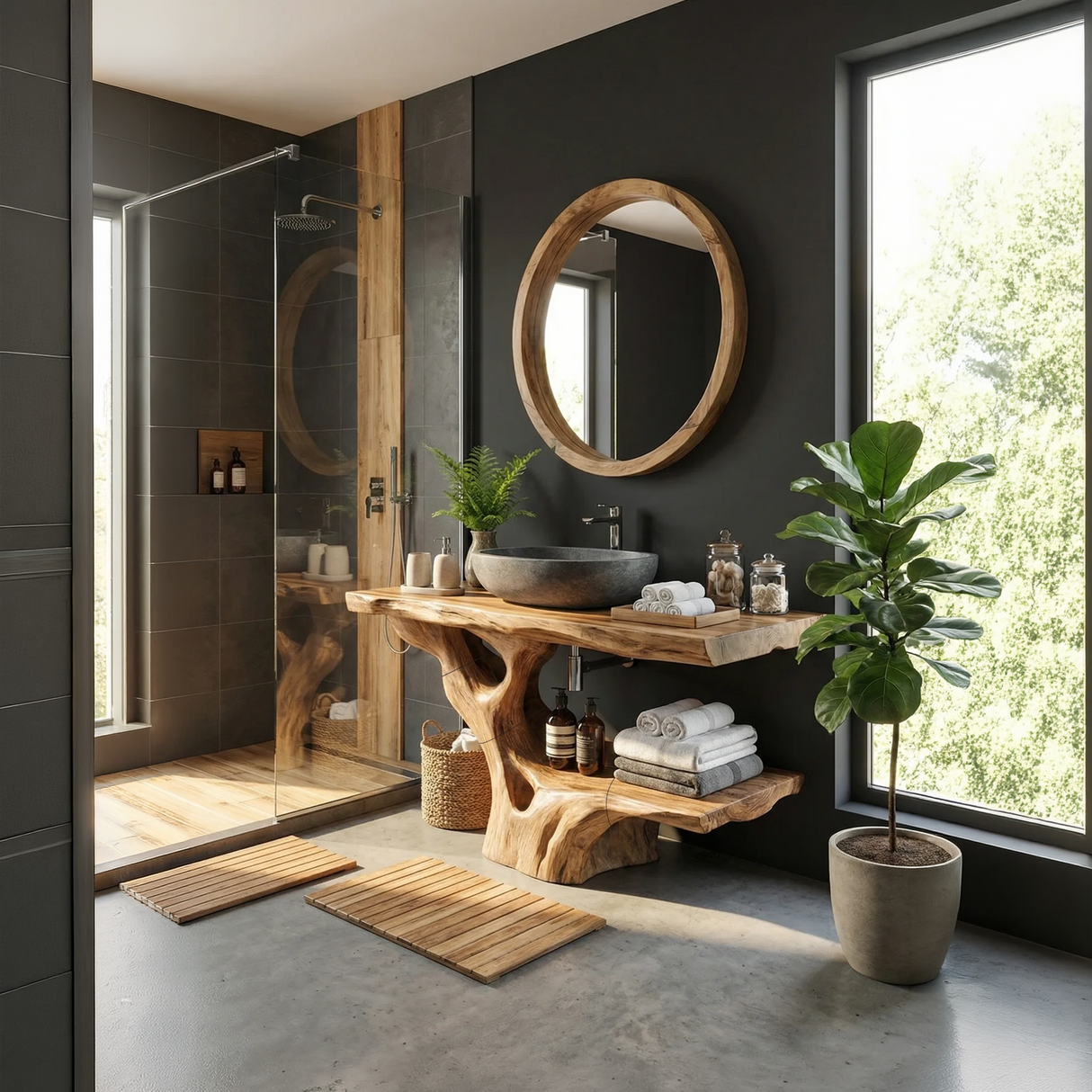 Modern Solid Wood Bathroom Vanity Organic Live Edge For Minimalist Bath