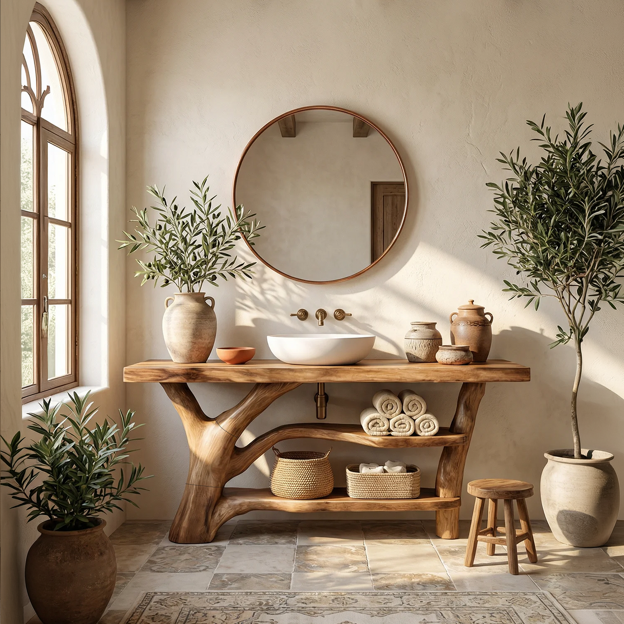 Modern Live Edge Bathroom Vanity Natural Solid Wood For Home Bath