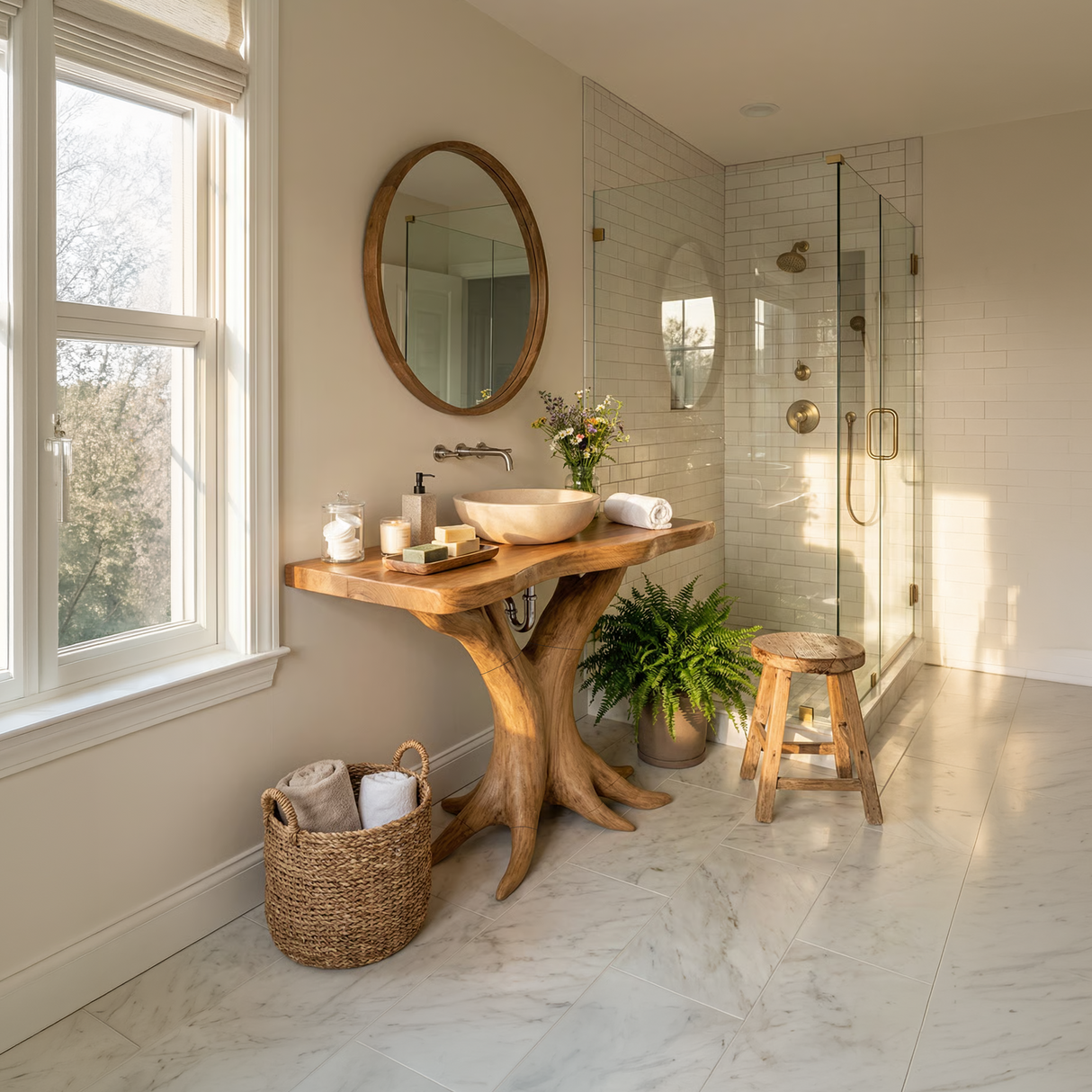 Farmhouse Live Edge Bathroom Vanity Handcrafted Wood For Spa Bathroom