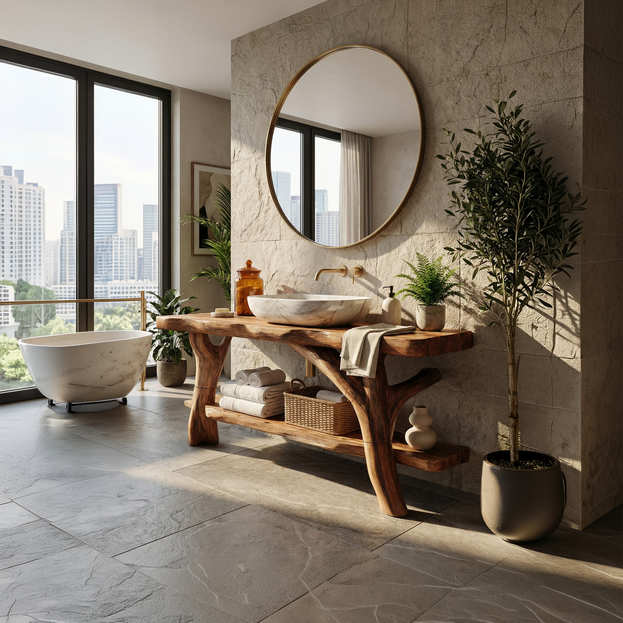 Farmhouse Solid Wood Bathroom Vanity With Shelf For Rustic Bath