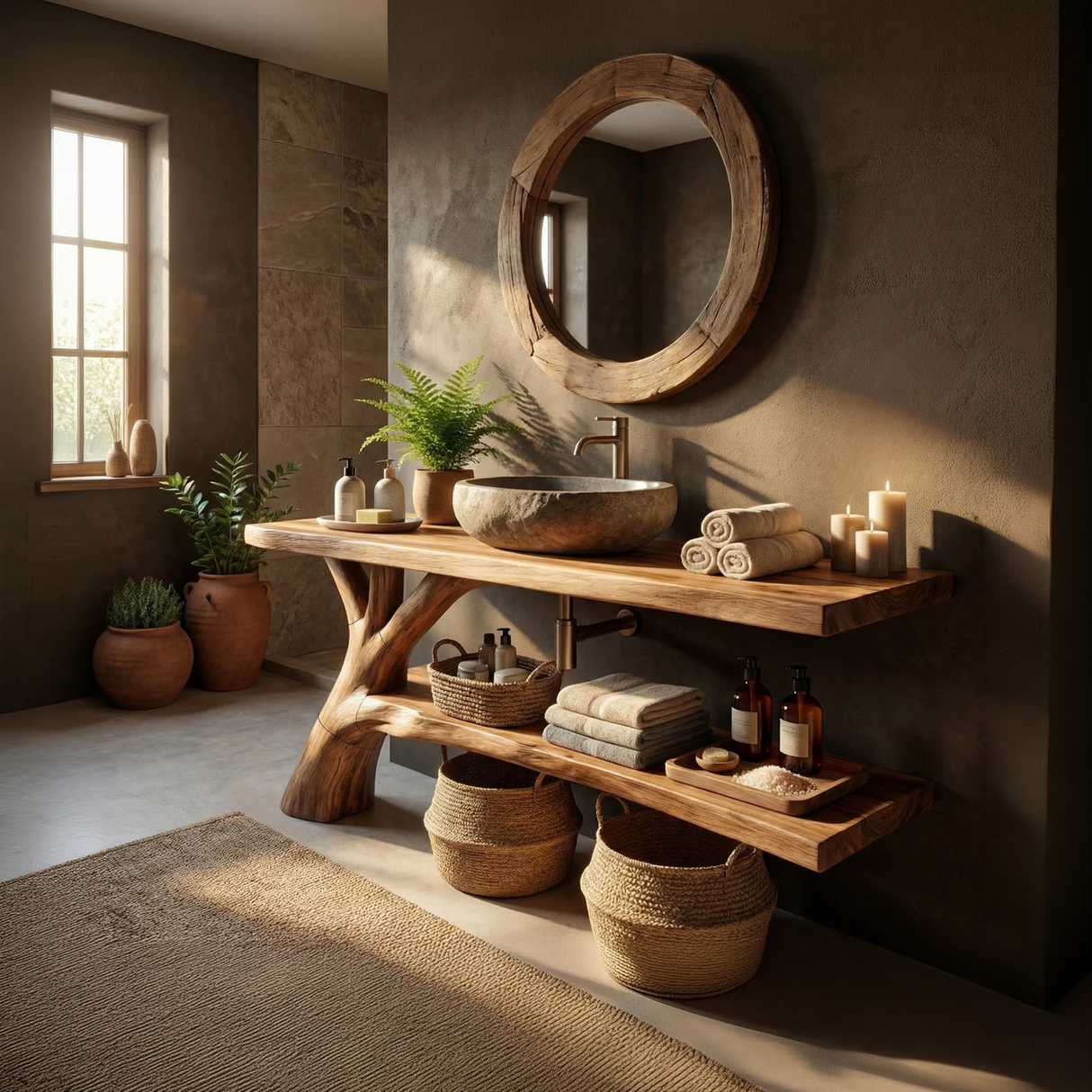 Handcrafted Live Edge Bathroom Vanity Sculptural Wood For Spa Decor