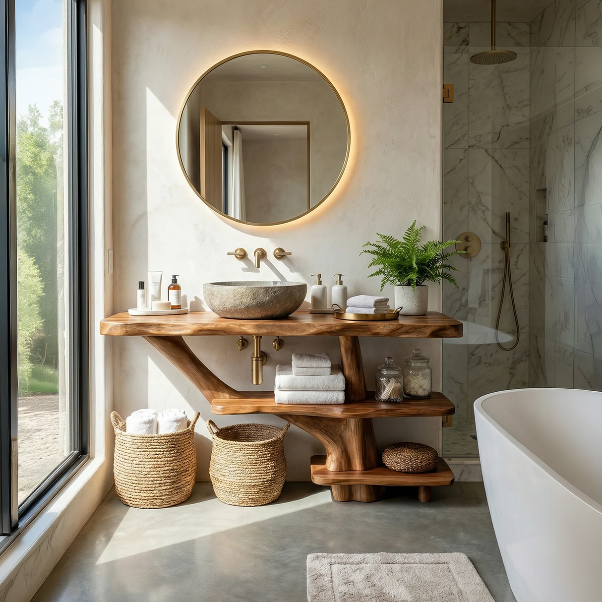 Farmhouse Bathroom Vanity Solid Wood With Shelf For Rustic Spa Bath