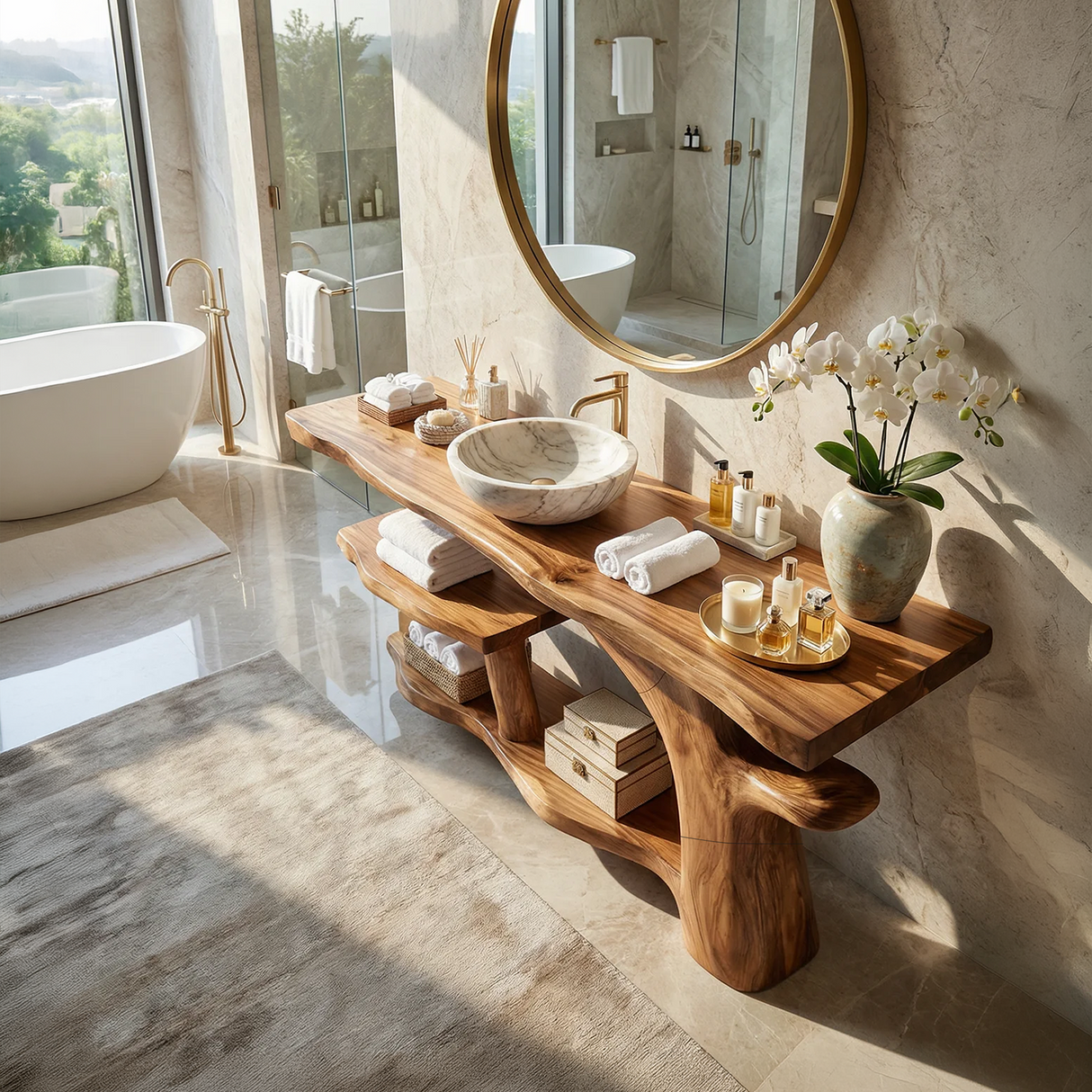 Handcrafted Live Edge Bathroom Vanity Natural Wood For Luxury Spa Bath
