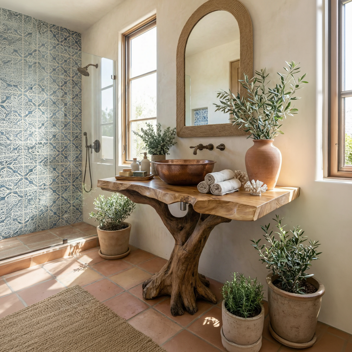 Handcrafted Solid Wood Bathroom Vanity Live Edge For Natural Spa Bath