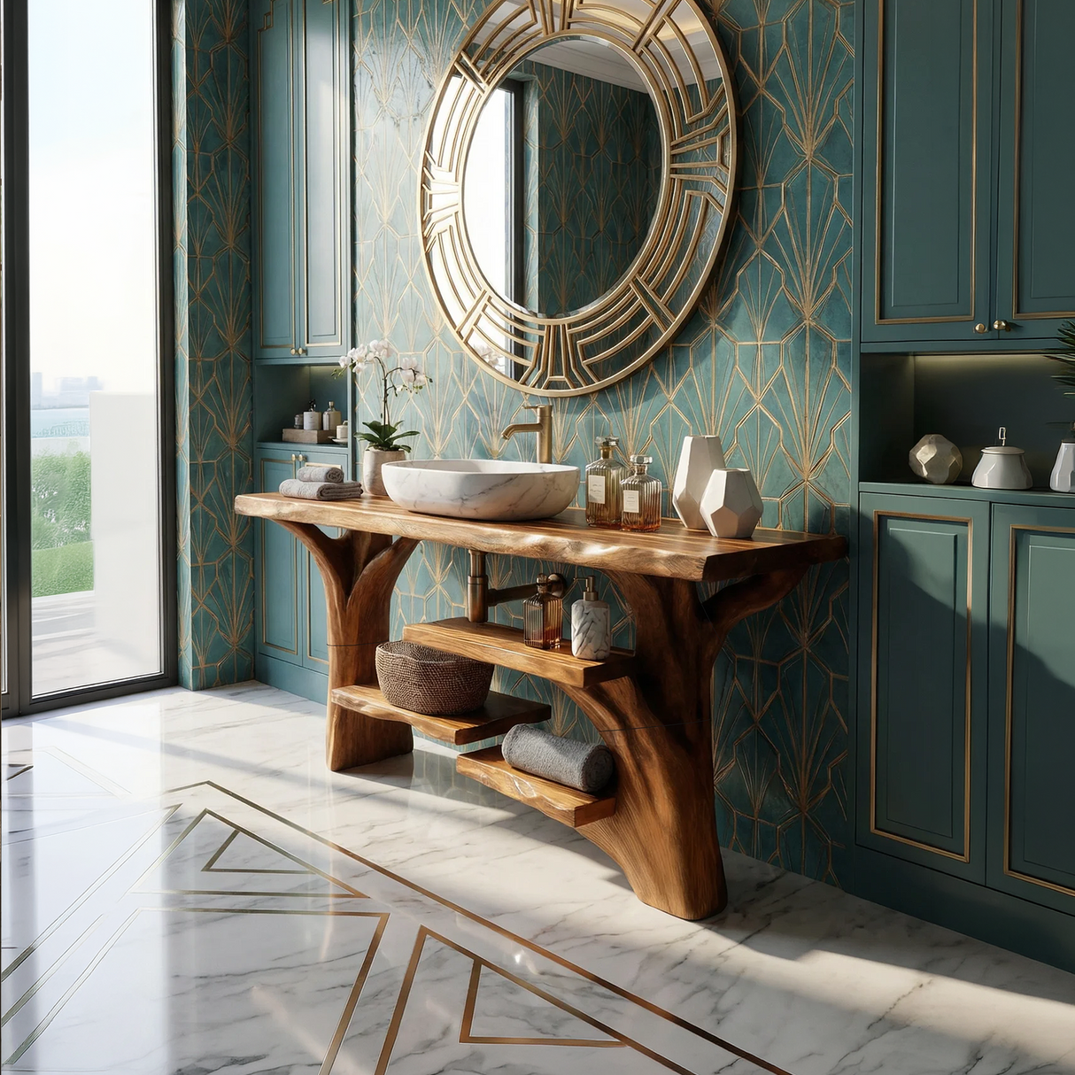 Handcrafted Solid Wood Bathroom Vanity Organic Live Edge For Spa Bathroom