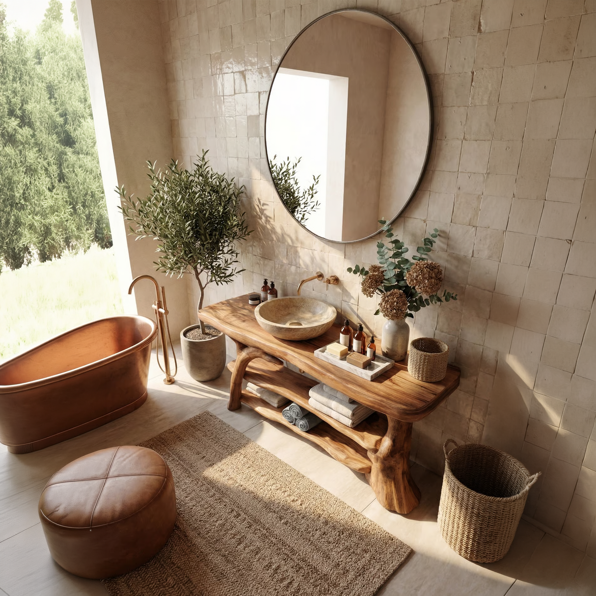 Handcrafted Live Edge Bathroom Vanity Solid Wood Sink For Modern Bathroom